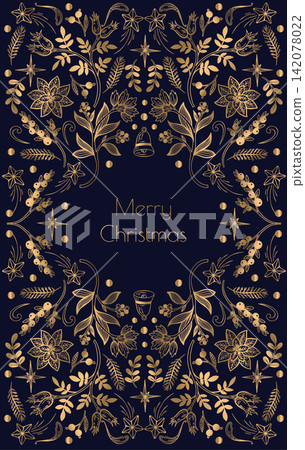 Card with gold Christmas elements. Vector. Card with gold Christmas elements. Vector. 142078022