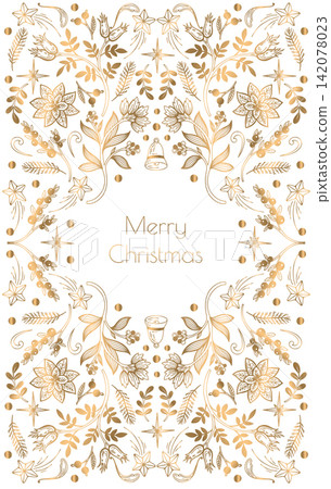 Card with gold Christmas elements. Vector. 142078023
