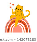 Funny cat sit on rainbow. Positive Abstract illustration, good vibes sticker 142078183