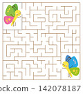 Maze puzzle. Help butterfly find each other in labyrinth. Activity for toddlers. educational children game 142078187
