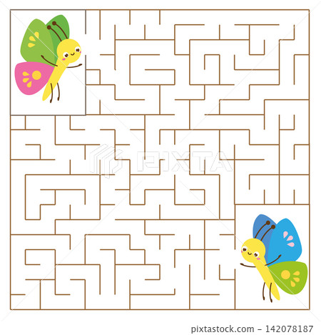 Maze puzzle. Help butterfly find each other in labyrinth. Activity for toddlers. educational children game Maze puzzle. Help butterfly find each other in labyrinth. Activity for toddlers. educational children game 142078187