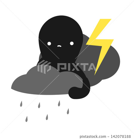 Abstract creature with rain clouds. Concept of mental health and state of mind. Upset, sadness emotion Abstract creature with rain clouds. Concept of mental health and state of mind. Upset, sadness emotion 142078188
