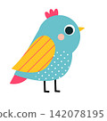 Cute cartoon bird. Funny bird illustration, vector clip art 142078195