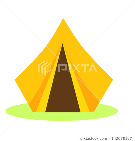 Yellow camping tent. Isolated vector icon for touristic and hike design Yellow camping tent. Isolated vector icon for touristic and hike design 142078197