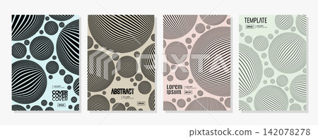 Retro colorful stripe blend line sphere abstract cover set Retro colorful stripe blend line sphere abstract cover set 142078278