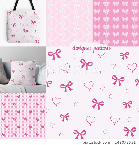 Designer pattern bundle with pink romantic backgrounds and mockups 142078551