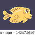 Cute yellow cartoon fish swimming underwater in the ocean 142078619
