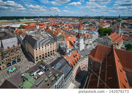 Skyline of Munich with Old Town Hall and historic buildings aerial view Skyline of Munich with Old Town Hall and historic buildings aerial view 142079273