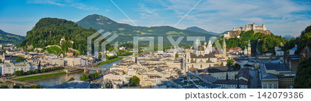 Salzburg Panorama with Salzach River and Hohensalzburg Fortress View Salzburg Panorama with Salzach River and Hohensalzburg Fortress View 142079386
