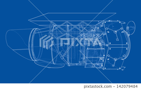 blueprint of a jet engine design. Vector blueprint of a jet engine design. Vector 142079484
