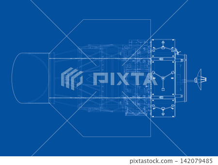 blueprint of a spacecraft design. Vector blueprint of a spacecraft design. Vector 142079485