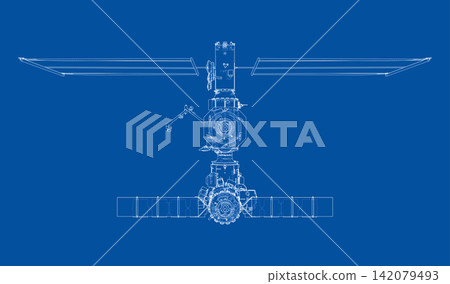 blueprint of a spacecraft design. Vector blueprint of a spacecraft design. Vector 142079493