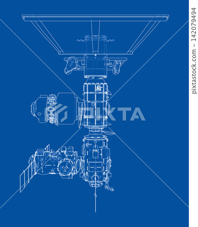 blueprint of a spacecraft module. Vector blueprint of a spacecraft module. Vector 142079494
