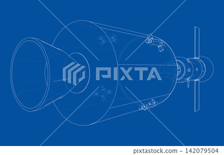 blueprint of a rocket engine design. Vector blueprint of a rocket engine design. Vector 142079504