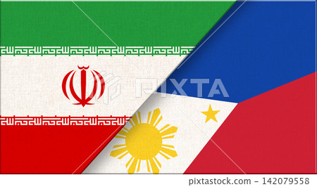 Double flag of Iran and Philippines on fabric. Iranian-Philippine relations. Double flag of Iran and Philippines on fabric. Iranian-Philippine relations. 142079558