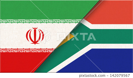 Double flag of Iran and South Africa on fabric. Iranian- South African relations Double flag of Iran and South Africa on fabric. Iranian- South African relations 142079567
