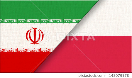 Double flag of Iran and Poland on fabric texture. Iranian-Polish relations Double flag of Iran and Poland on fabric texture. Iranian-Polish relations 142079578