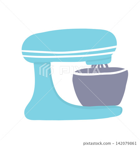 A blue electric stand mixer appliance with a large bowl as a professional baking tool for kitchen equipment. A blue electric stand mixer appliance with a large bowl as a professional baking tool for kitchen equipment. 142079861