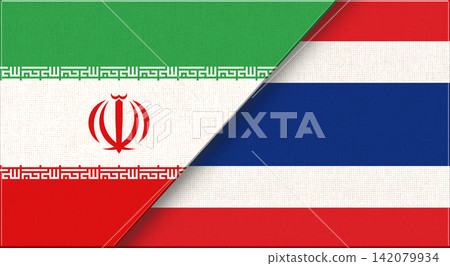 Double flag of Iran and Thailand on fabric texture. Flag of Iran and Thailand Double flag of Iran and Thailand on fabric texture. Flag of Iran and Thailand 142079934