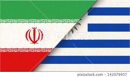 Double flag of Iran and USA on fabric texture. Flag of Iran and USA Double flag of Iran and USA on fabric texture. Flag of Iran and USA 142079937