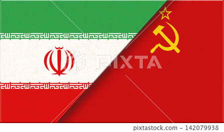 Double flag of Iran and Soviet Union on fabric. Flag of Iran and Soviet Union 142079938