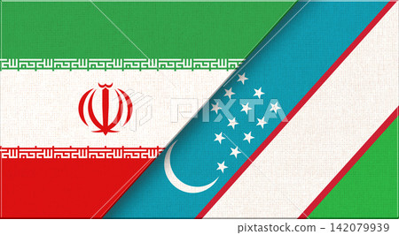 Double flag of Iran and Uzbekistan on fabric texture.Flag of Iran and Uzbekistan Double flag of Iran and Uzbekistan on fabric texture.Flag of Iran and Uzbekistan 142079939