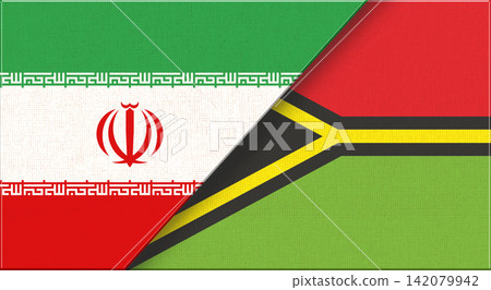 Double flag of Iran and Vanuatu on fabric texture. Flag of Iran and Vanuatu 142079942
