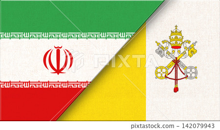 Double flag of Iran and Vatican City on fabric texture. Flag of Iran and Vatican Double flag of Iran and Vatican City on fabric texture. Flag of Iran and Vatican 142079943