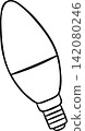 Black and white doodle icon of electric LED light bulb. Simple vector sketch for eco branding and modern interior design 142080246