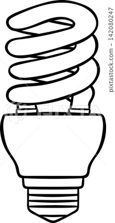 Black and white doodle icon of energy-saving light bulb. Simple vector sketch for eco campaigns and green energy branding Black and white doodle icon of energy-saving light bulb. Simple vector sketch for eco campaigns and green energy branding 142080247