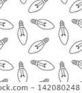 Seamless black and white pattern of light bulb in sketch style. Simple repeatable vector for energy-saving campaigns and gift wrap 142080248