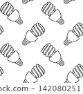 Seamless pattern of electric economical bulb in hand-drawn sketch style. Monochrome illustration for packaging and sustainable product labels 142080251