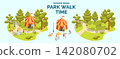 Cartoon Color Summer Rest and Joy Concept Park Walk Time with Separate Set 3d Isometric View. Vector illustration 142080702