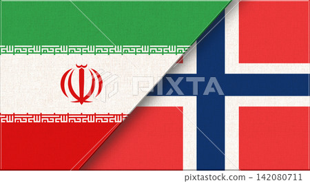 Double flag of Iran and Norway on fabric texture. Flag of Iran and Norway Double flag of Iran and Norway on fabric texture. Flag of Iran and Norway 142080711