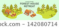 Cartoon Color Summer Rest and Joy Concept Forest House Retreat with Separate Set 3d Isometric View. Vector illustration 142080714