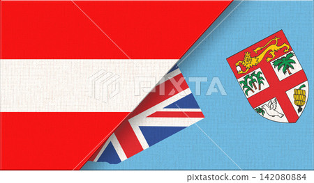 Double flag of Austria and Fiji on fabric texture. Flag of Austria and Fiji Double flag of Austria and Fiji on fabric texture. Flag of Austria and Fiji 142080884