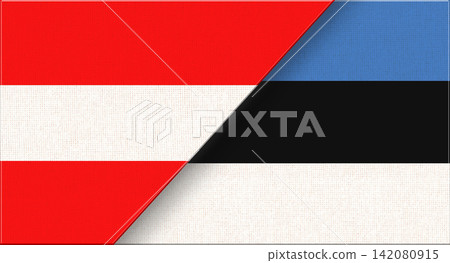 Double flag of Austria and Estonia on fabric texture.Flag of Austria and Estonia 142080915