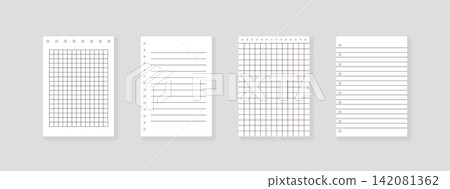 Notebooks pages realistic mockups design vector set, notepad, textbook, copybook with checkered and lined paper sheets Notebooks pages realistic mockups design vector set, notepad, textbook, copybook with checkered and lined paper sheets 142081362