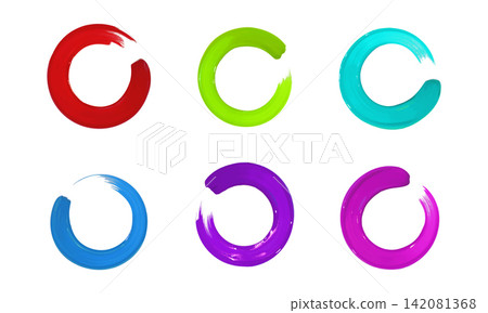 Realistic round paint brush strokes different colors, vector realistic 3d textured oil acrylic paint stripe circle trace Realistic round paint brush strokes different colors, vector realistic 3d textured oil acrylic paint stripe circle trace 142081368