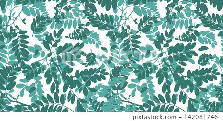 Acacia tree blue branches and leaves seamless pattern Hand drawn. Not AI, vector illustration. Acacia tree blue branches and leaves seamless pattern Hand drawn. Not AI, vector illustration. 142081746