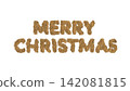 Christmas inscription made of golden snowflakes and decorations on a transparent background. Merry Christmas. 142081815