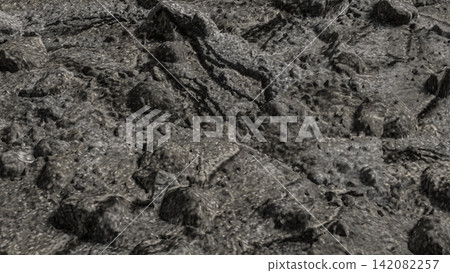 Detailed Dark Gray Rocky Ground Texture with Scattered Stones 3d render. Detailed Dark Gray Rocky Ground Texture with Scattered Stones 3d render. 142082257