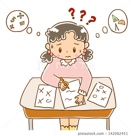 Illustration of a girl who doesn't understand her studies (Part 2) Illustration of a girl who doesn't understand her studies (Part 2) 142082451