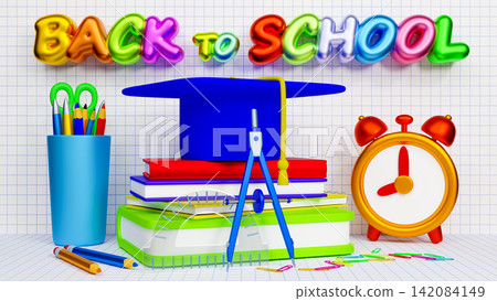 3D School Elements and Graduation Cap Vector Illustration 3D School Elements and Graduation Cap Vector Illustration 142084149