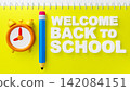 3D Welcome Back to School Typography on Yellow Notebook Page 142084151