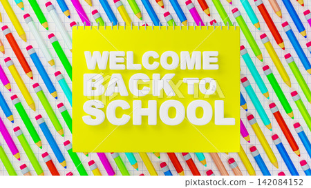 3D School Typography on Notepad with Color Pencil Pattern 3D School Typography on Notepad with Color Pencil Pattern 142084152