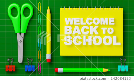 Welcome back to school 3D illustration backdrop Welcome back to school 3D illustration backdrop 142084153