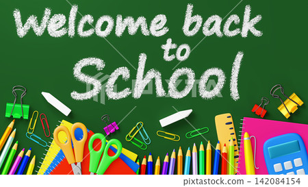 Back to school banner with blackboard and pencils Back to school banner with blackboard and pencils 142084154