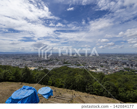 The Daimonji bonfire site on Mount Satsuki and the townscape The Daimonji bonfire site on Mount Satsuki and the townscape 142084177