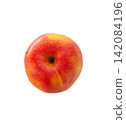 Single ripe red apple overhead view isolated on white background 142084196